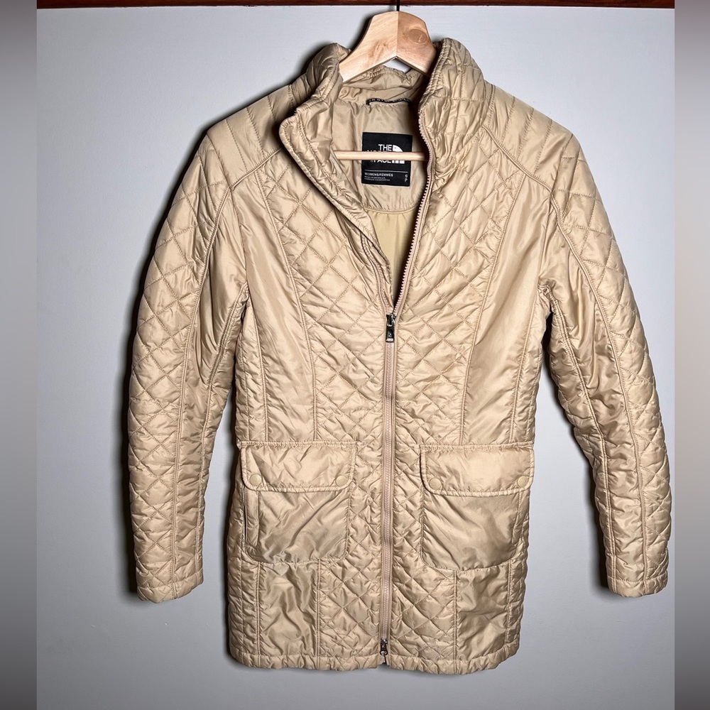 The North Face Womens Tan‎ Quilted Primaloft Parka Jacket Beige Small Full Zip